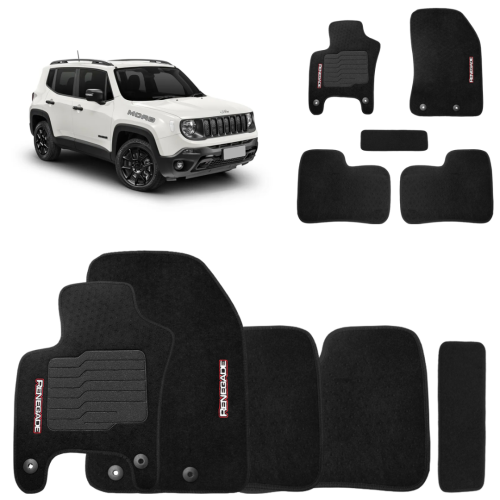 Jogo de Tapete Carpete Renegade 2016 a 2025 Preto Com Trava Jogo de Tapete Carpete Renegade 2016 a 2025 Preto Com Trava