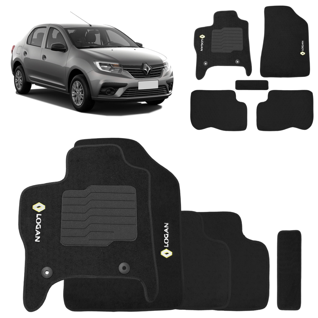 Jogo de Tapete Carpete Logan 2015 a 2025 Preto Com Trava