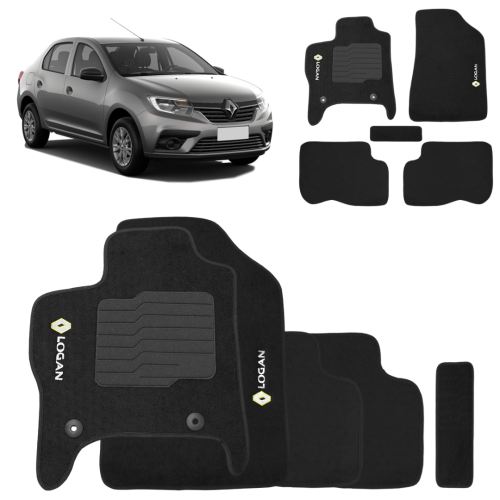 Jogo de Tapete Carpete Logan 2015 a 2025 Preto Com Trava