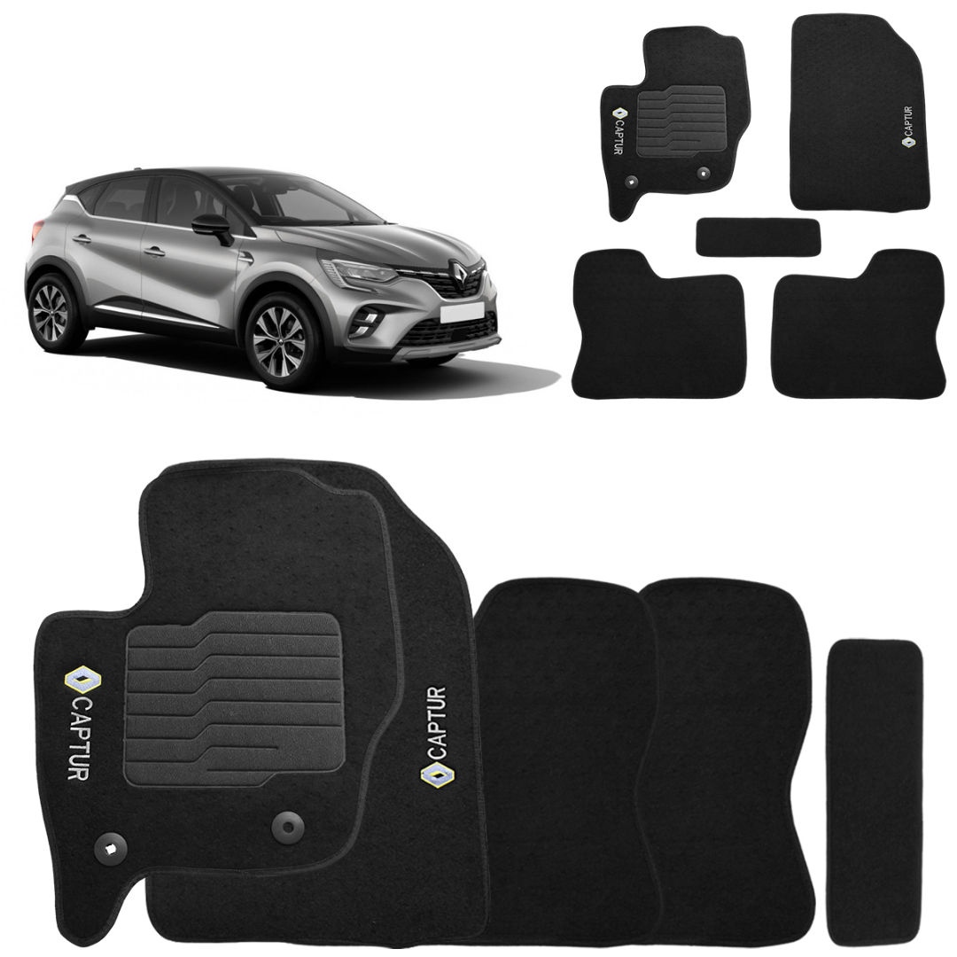 Jogo de Tapete Carpete Captur 2017 a 2024 Preto Fixação Original