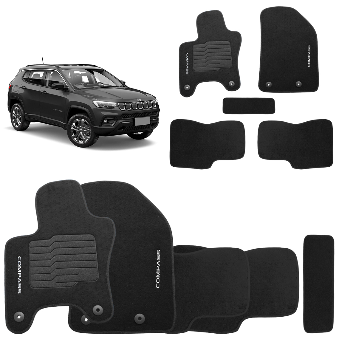 Jogo de Tapete Carpete Compass 2016 a 2025 Preto Fixação Original