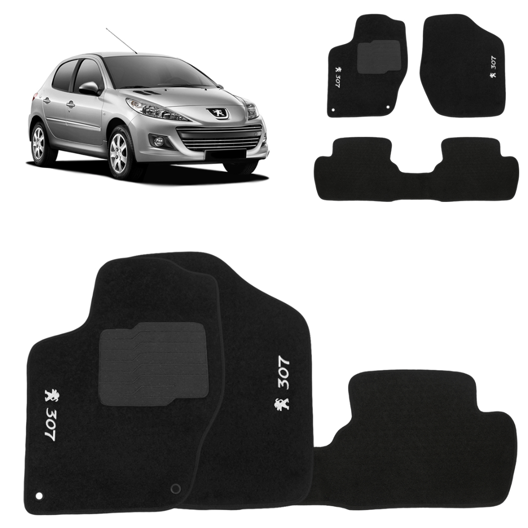 Jogo de Tapete Carpete Peugeot 307 2002 a 2012 Preto 3 Peças