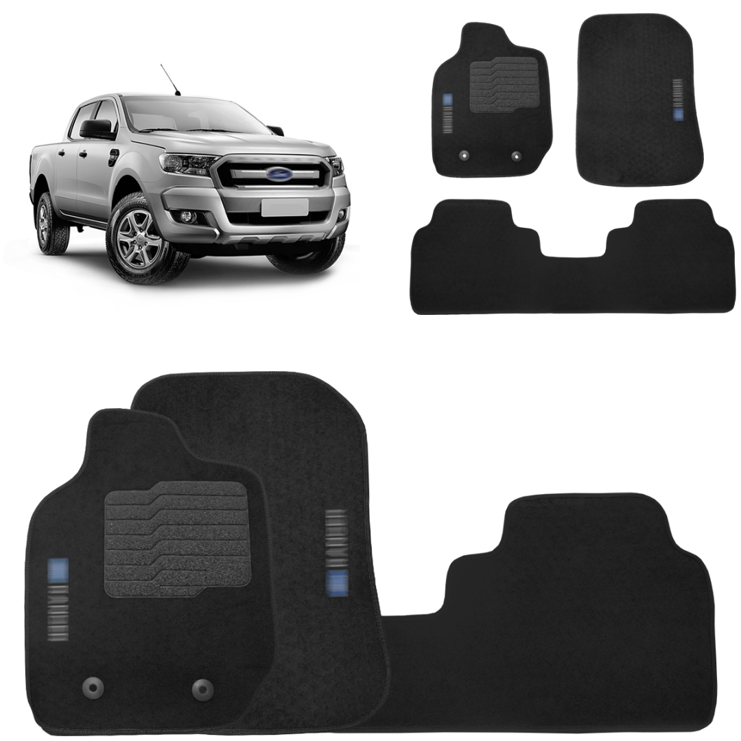 Jogo de Tapete Carpete Ranger 2013 a 2023 Preto Fixação Original