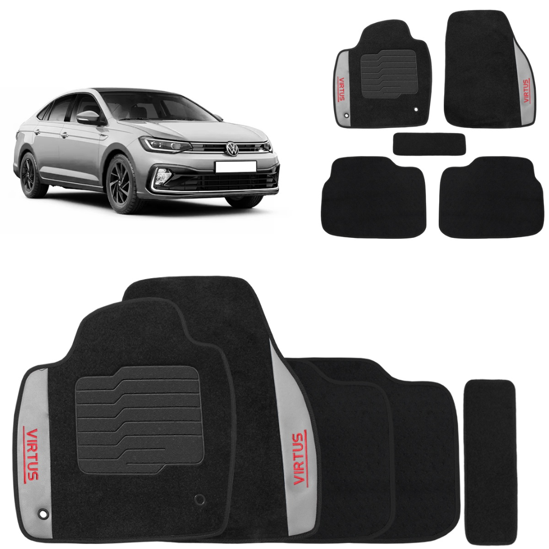 Jogo de Tapete Carpete Virtus 2017 a 2026 Preto 5 Peças