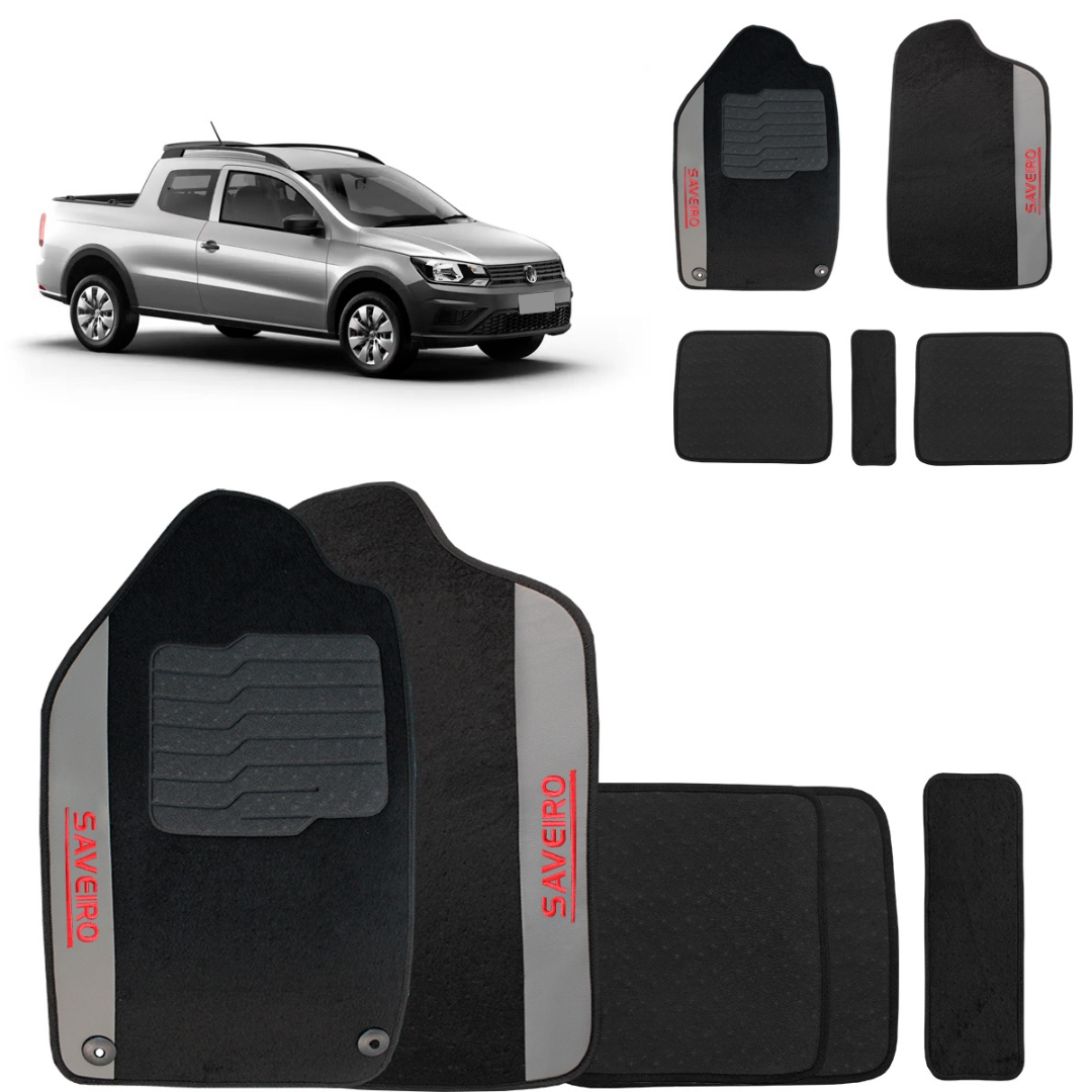 Jogo de Tapete Carpete Saveiro CD 2013 a 2026 Preto 5 Peças